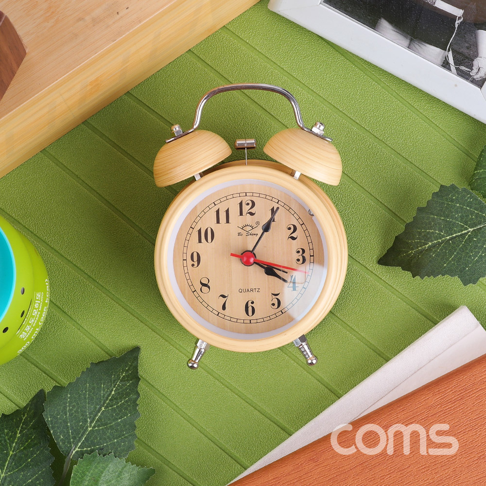 Coms 탁상용 아날로그 시계 / Wood / 알람시계 / 원형 / 무소음