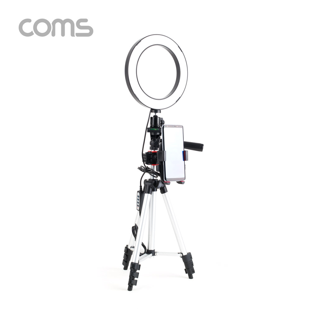 Coms 개인방송용 촬영세트, LED 원형 램프, 링 라이트, USB 전원, Ring Light, 20cm, 삼각대
