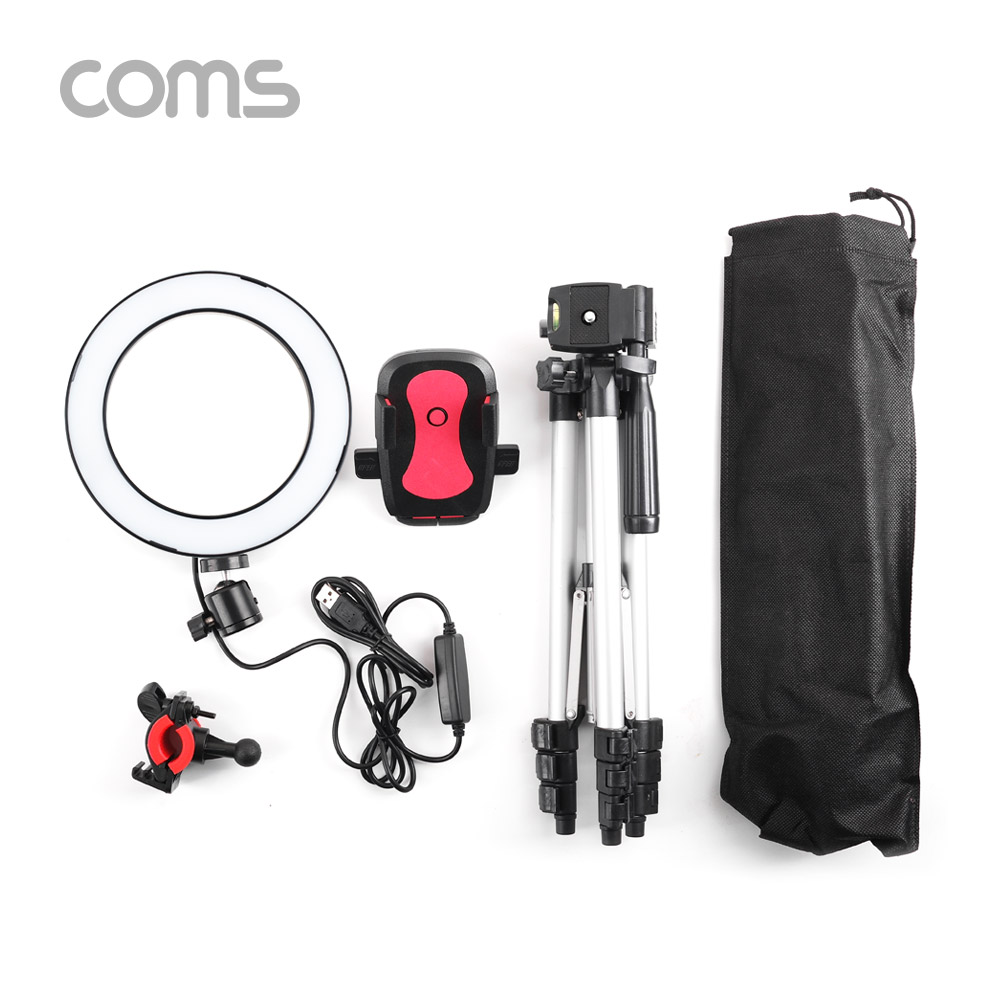 Coms 개인방송용 촬영세트, LED 원형 램프, 링 라이트, USB 전원, Ring Light, 20cm, 삼각대