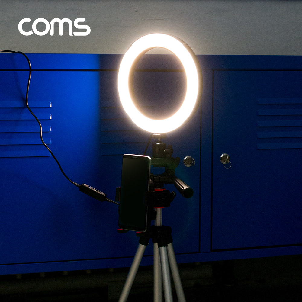 Coms 개인방송용 촬영세트, LED 원형 램프, 링 라이트, USB 전원, Ring Light, 20cm, 삼각대