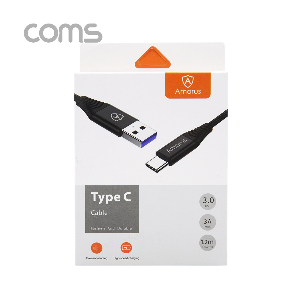 Coms USB 3.1 케이블(Type C) / 1.2M / 3.0A / Black / 고속충전 / 데이터 전송