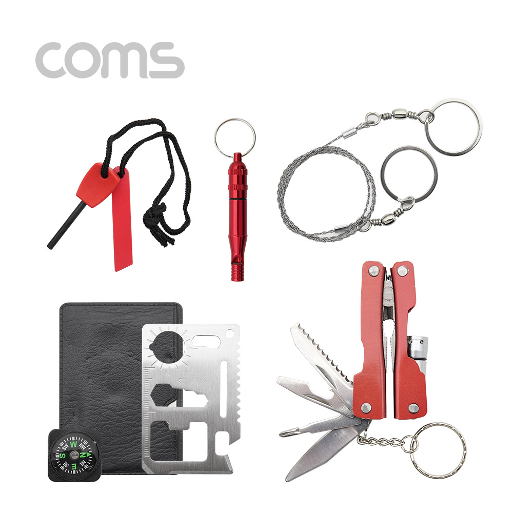 Coms 생존툴, 다용도 공구(맥가이버 칼) /나침반 /줄 톱(와이어 톱) /호루라기/ 캠핑