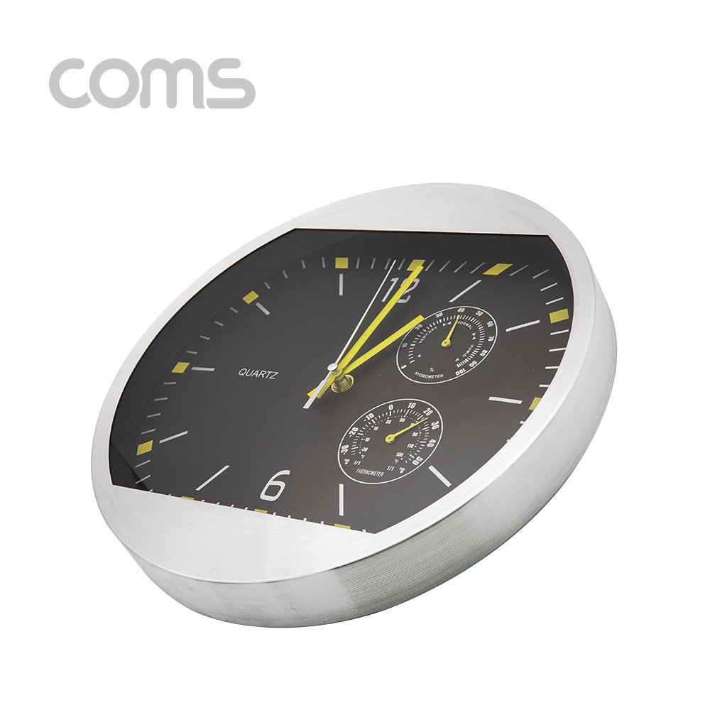 Coms 시계(아날로그), 벽걸이원형/Black - Size(30cm), 온도/습도