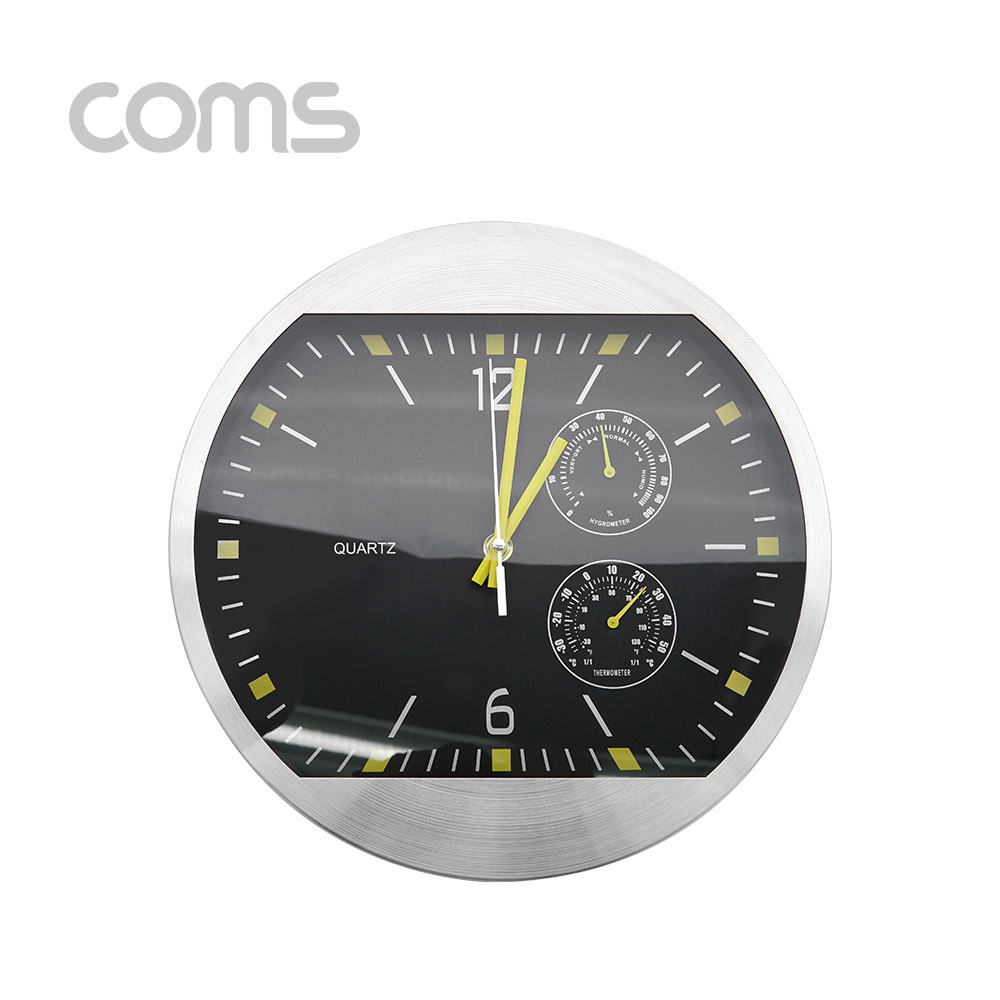 Coms 시계(아날로그), 벽걸이원형/Black - Size(30cm), 온도/습도