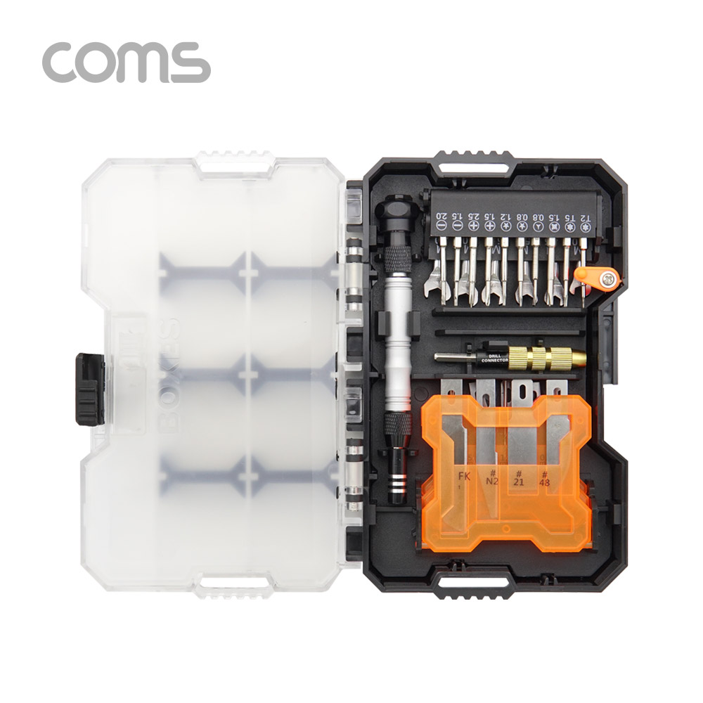 Coms 공구-드라이버세트(34 in 1) / 비트 / 미니렌치 / 드릴비트 / 칼날 / 다용도 부품함