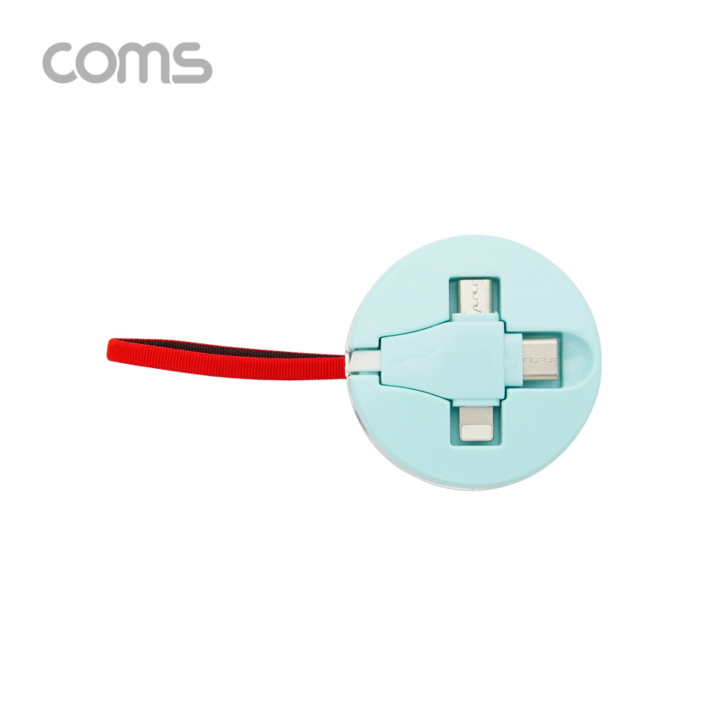 Coms 스마트폰 멀티 케이블(자동감김/3 in 1) / USB 3.1(Type C) / Micro 5P / 8P / 블루