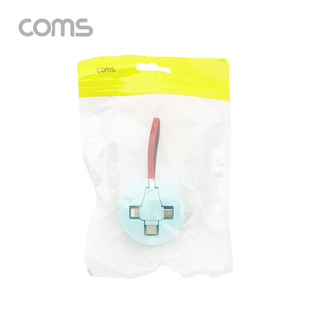 Coms 스마트폰 멀티 케이블(자동감김/3 in 1) / USB 3.1(Type C) / Micro 5P / 8P / 블루