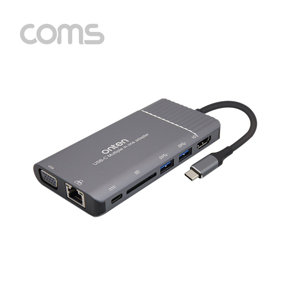 Coms USB 3.1 (Type C) 컨버터, 7 in 1, 30Hz/PD2.0 - HDMI+VGA+USB3.0 2P+PD+이더넷외