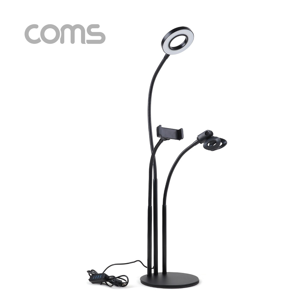 Coms LED 원형 램프 & 스마트폰, 마이크 스탠드 (3 in 1) / 링 라이트 / 플렉시블 / 탁상 거치 / Ring Light