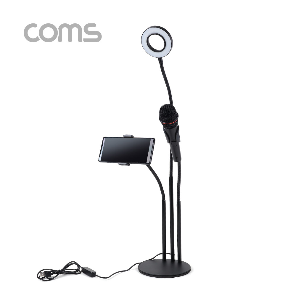 Coms LED 원형 램프 & 스마트폰, 마이크 스탠드 (3 in 1) / 링 라이트 / 플렉시블 / 탁상 거치 / Ring Light