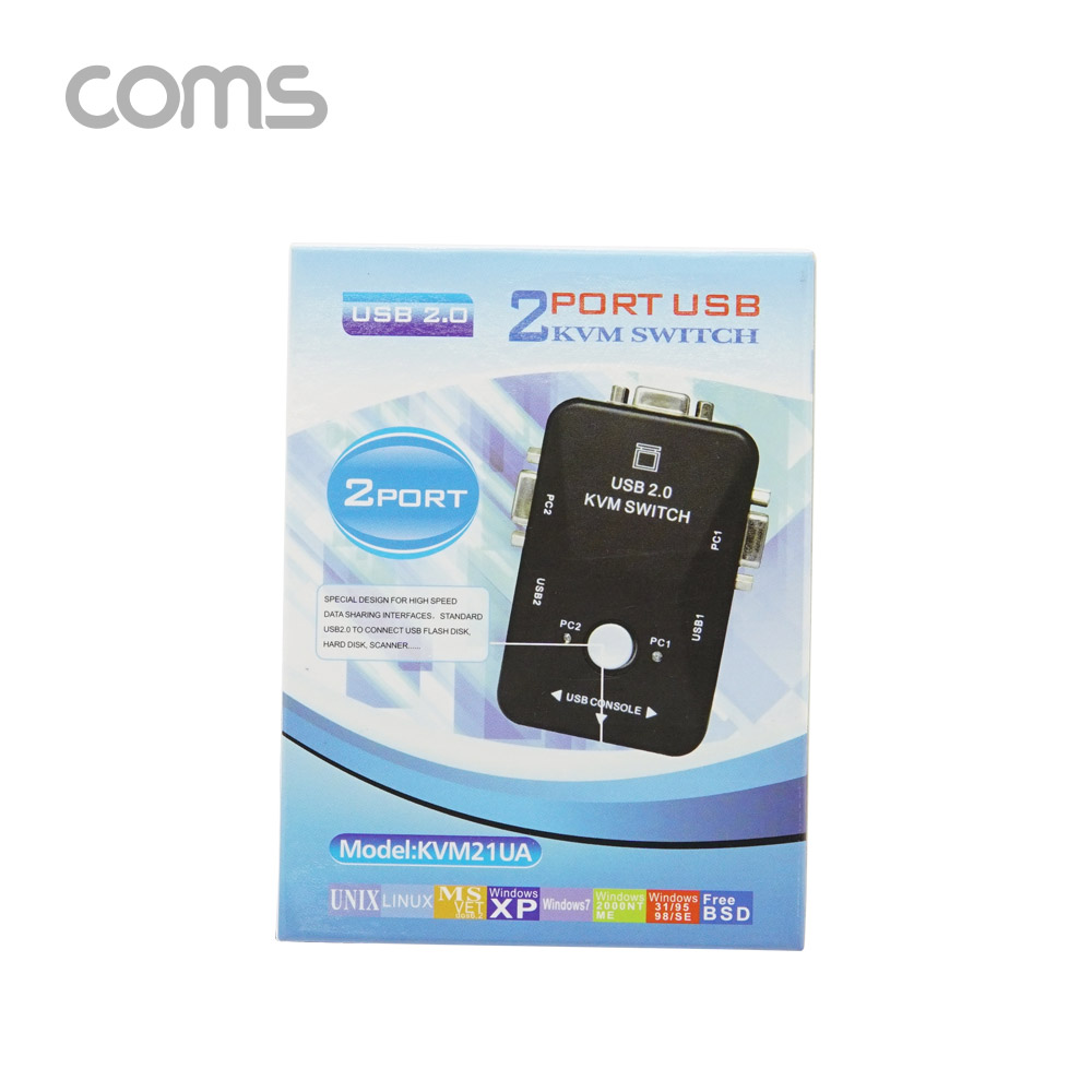 Coms KVM USB 스위치(2:1) / PC 2대 연결/ 주변장치 연결 가능