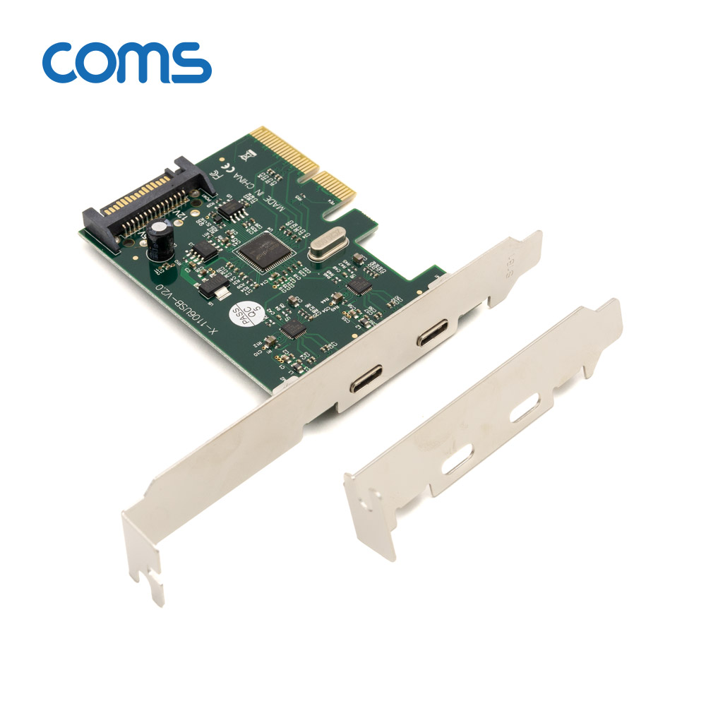Coms PCI Express USB 3.1 Type C 카드 2포트, PCIe x 4 슬롯/SATA전원 필수연결