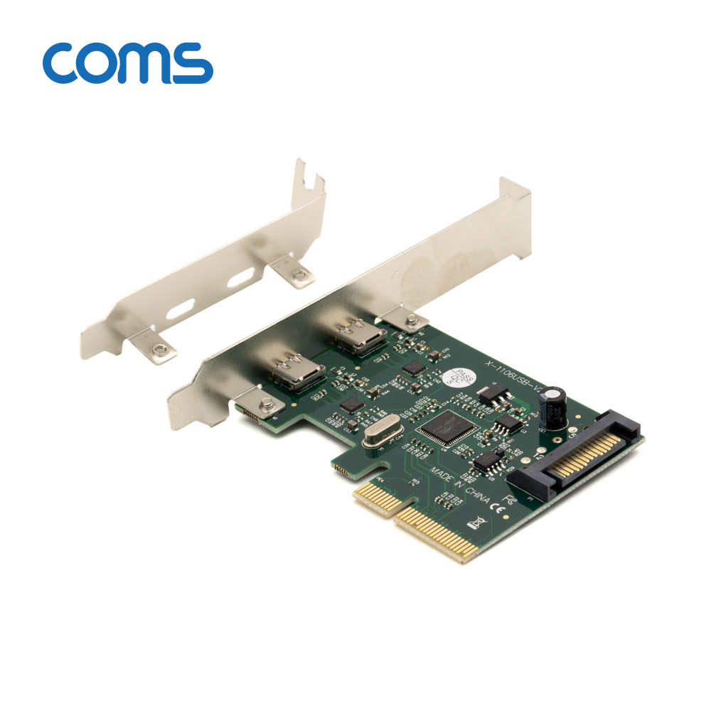 Coms PCI Express USB 3.1 Type C 카드 2포트, PCIe x 4 슬롯/SATA전원 필수연결