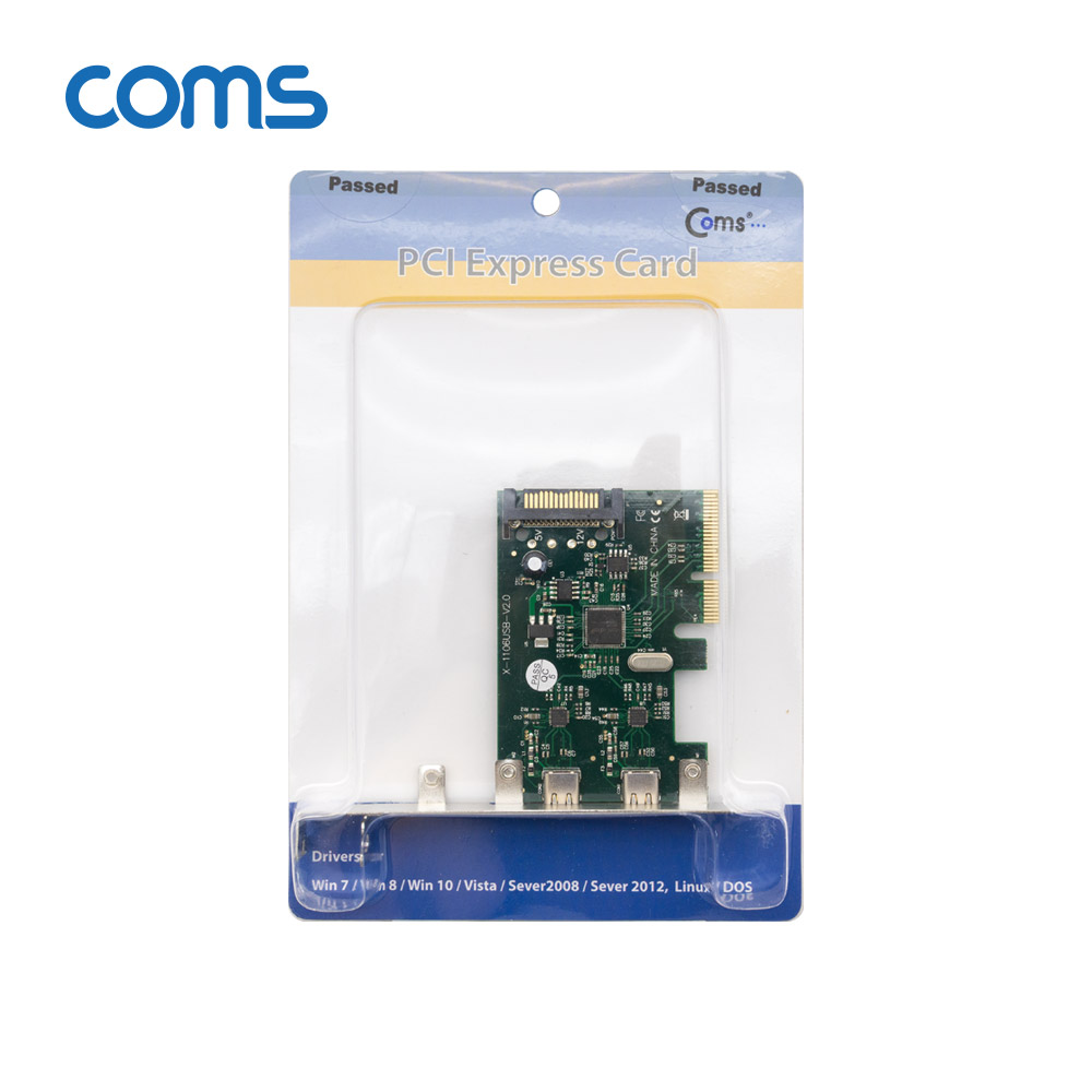 Coms PCI Express USB 3.1 Type C 카드 2포트, PCIe x 4 슬롯/SATA전원 필수연결