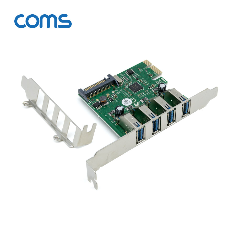 Coms PCI-E to USB 3.0 4Port 카드, 10/100/1000Mbps, SATA 전원연결, VL805 칩셋