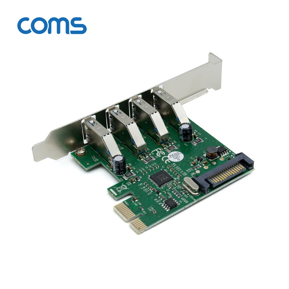 Coms PCI-E to USB 3.0 4Port 카드, 10/100/1000Mbps, SATA 전원연결, VL805 칩셋