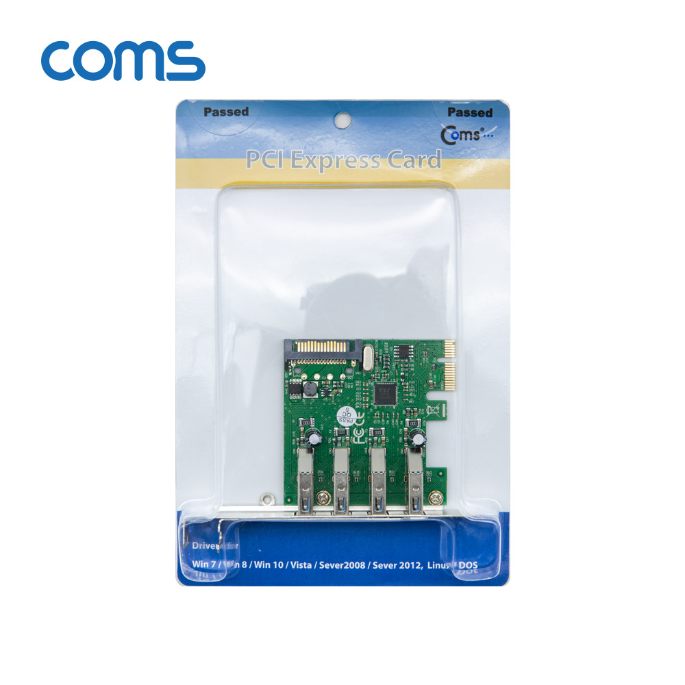 Coms PCI-E to USB 3.0 4Port 카드, 10/100/1000Mbps, SATA 전원연결, VL805 칩셋
