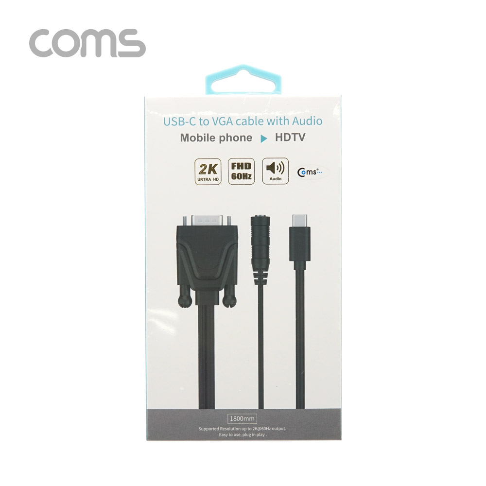 Coms USB 3.1(Type C) 컨버터 케이블 / Type C to VGA 오디오 지원