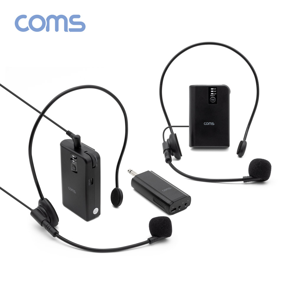 Coms 듀얼 UHF 무선 헤드셋 마이크 + 핀 마이크 송수신기 세트(마이크 2대 동시사용)