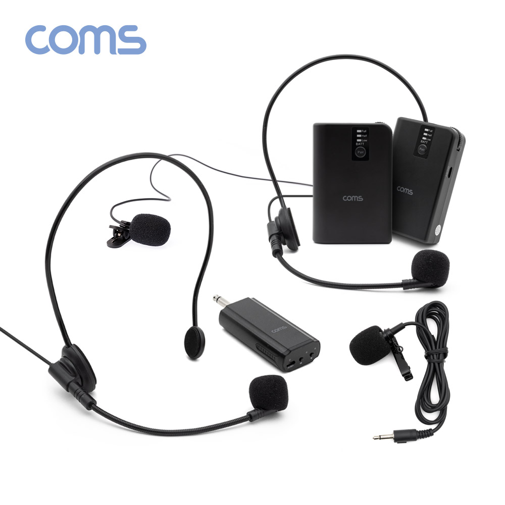 Coms 듀얼 UHF 무선 헤드셋 마이크 + 핀 마이크 송수신기 세트(마이크 2대 동시사용)