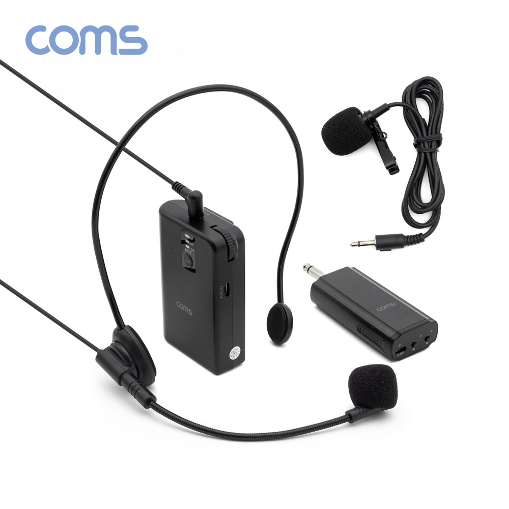 Coms UHF 무선 헤드셋 마이크+핀 마이크 송수신기 세트