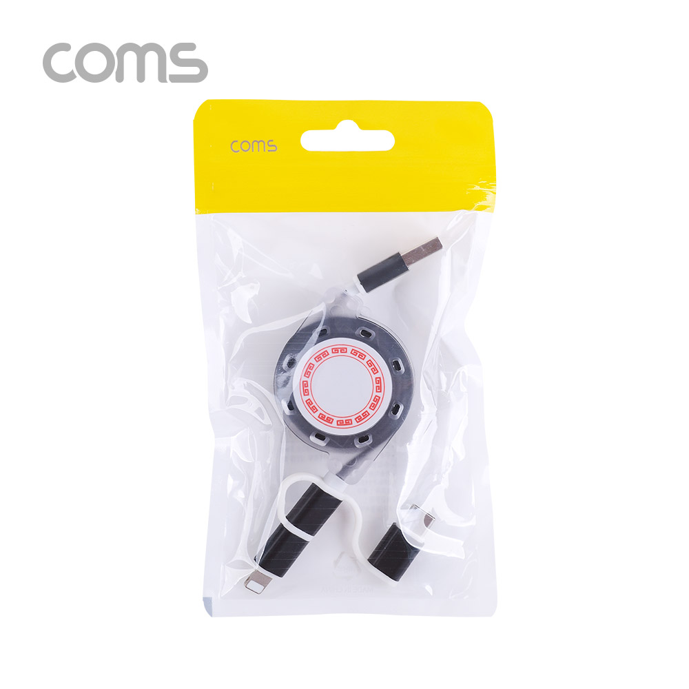Coms 스마트폰 멀티 케이블(자동감김/3 in 1), Black / Type C / iOS 8Pin / Micro 5P / 1M