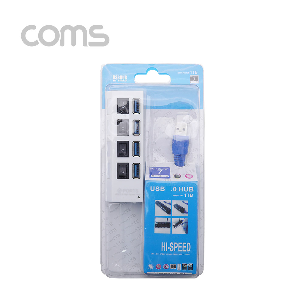 Coms USB 3.0 4포트 허브 (무전원 / 개별 스위치)