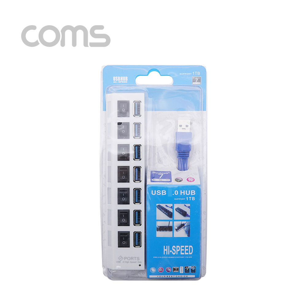Coms USB 3.0 7포트 허브 (무전원 / 각스위치)