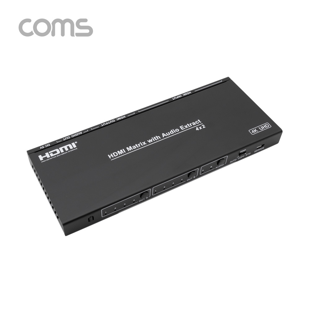 Coms HDMI 선택기(4:2) / HDMI 4x2 매트릭스 / 4K@60Hz / HDMI 1.4 / HDCP 2.2 / EDID