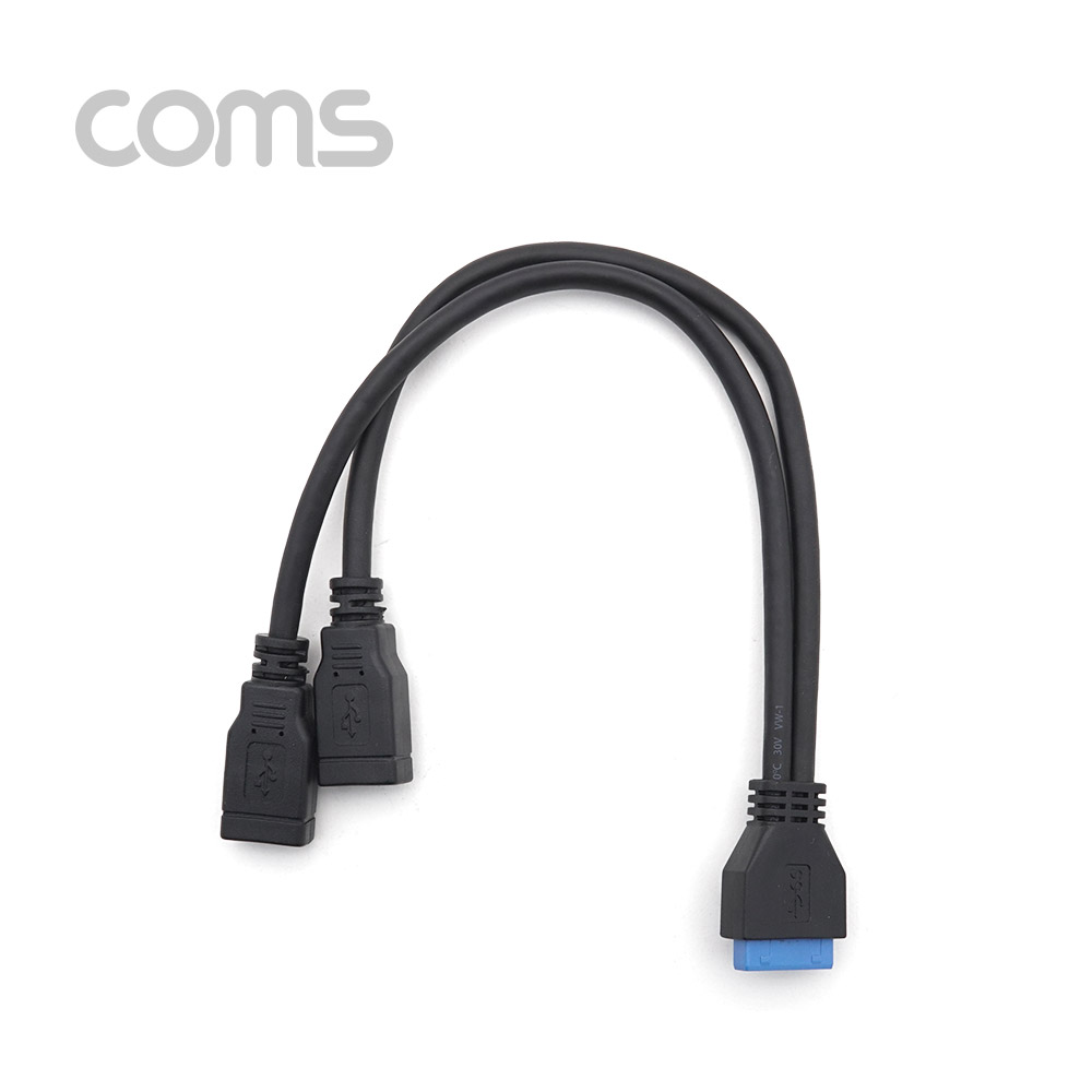 Coms USB 포트 3.0 (20P -> USB 2P) Y형 케이블 20cm / 2Port(AF), Black
