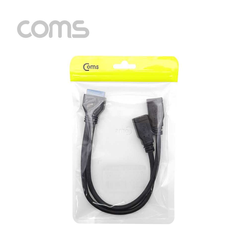Coms USB 포트 3.0 (20P -> USB 2P) Y형 케이블 20cm / 2Port(AF), Black