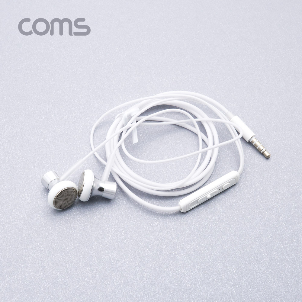 Coms 이어폰 (3.5mm / 마이크 / 볼륨 컨트롤), 1.2m, White