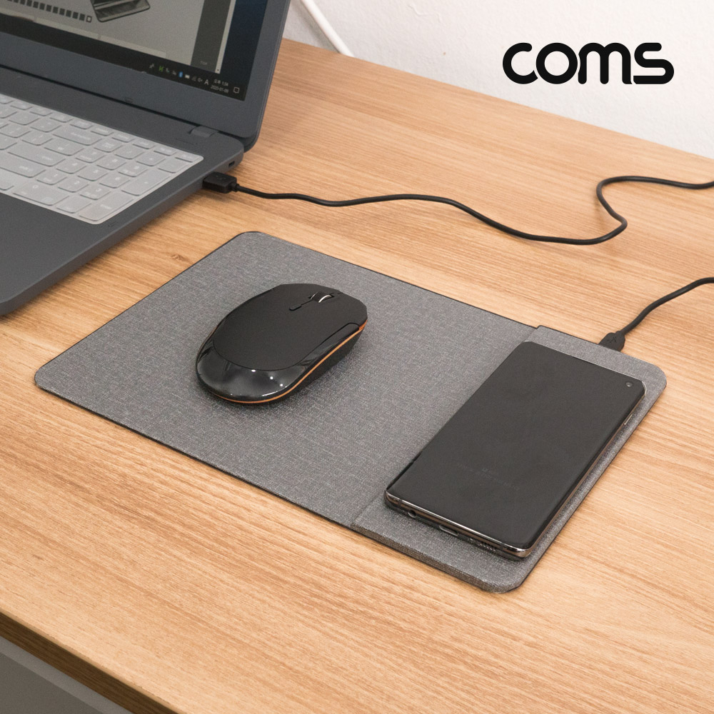 Coms 고속 무선충전 마우스패드 / 스마트폰 무선충전 패드 / QC 2.0 / QC 3.0 퀵차지 지원