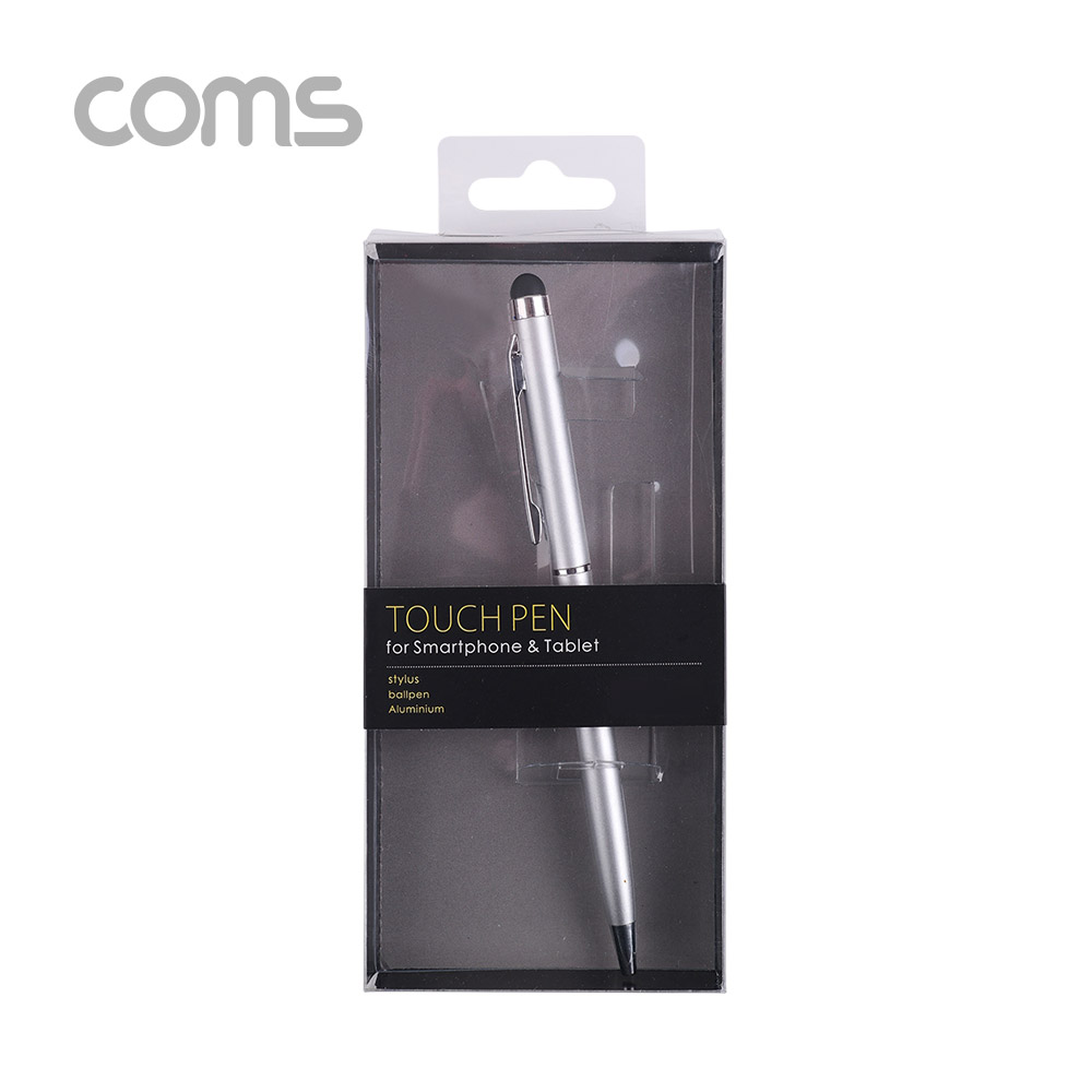 Coms 정전식 터치펜/ 볼펜형 / 양면 스타일러스 펜 / Silver