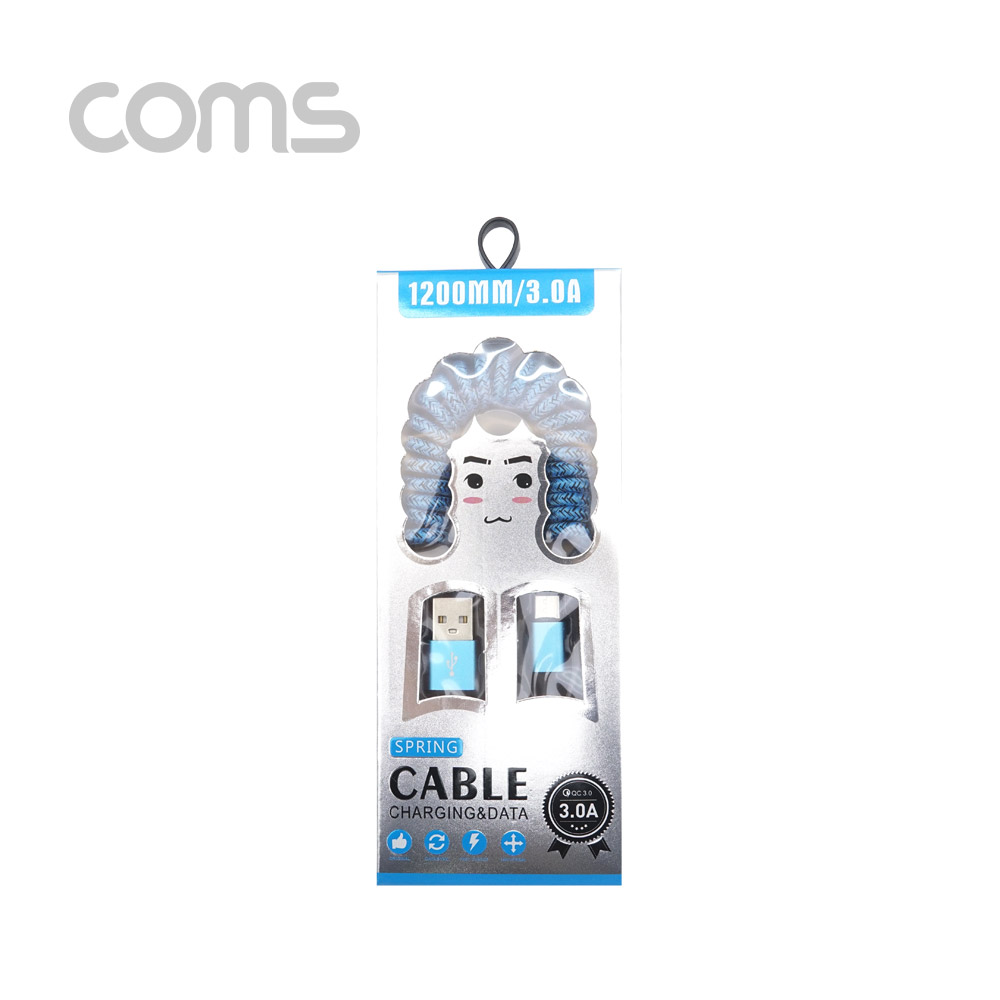 coms USB 3.1 케이블(Type C) 스프링 Blue 30~120cm