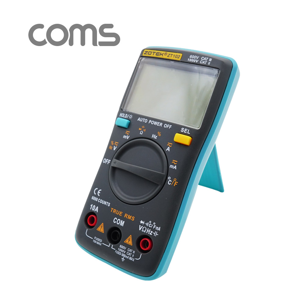 Coms 디지털 테스터기(전압용), 6000 COUNTS, 온도 측정, ZT102