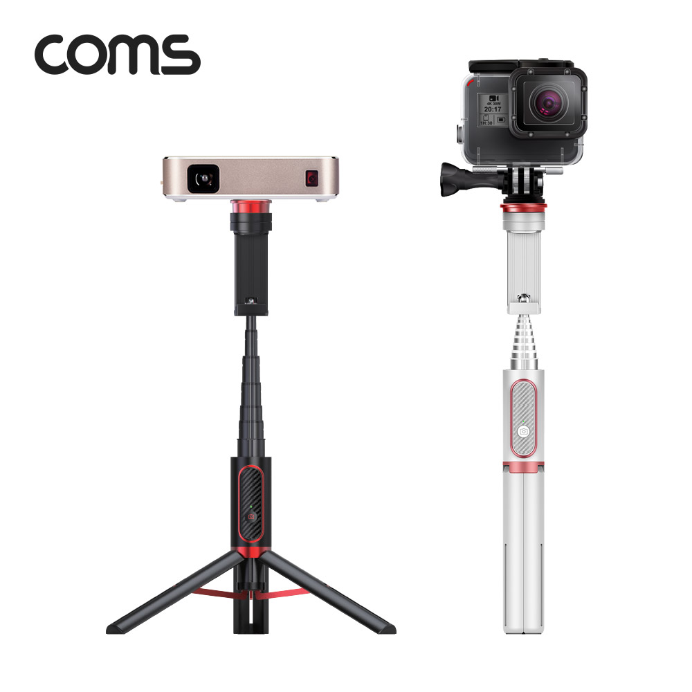 Coms 셀카봉 삼각대 블루투스 무선 리모컨 일체형 White, 액션캠/미러리스 호환 마운트 내장
