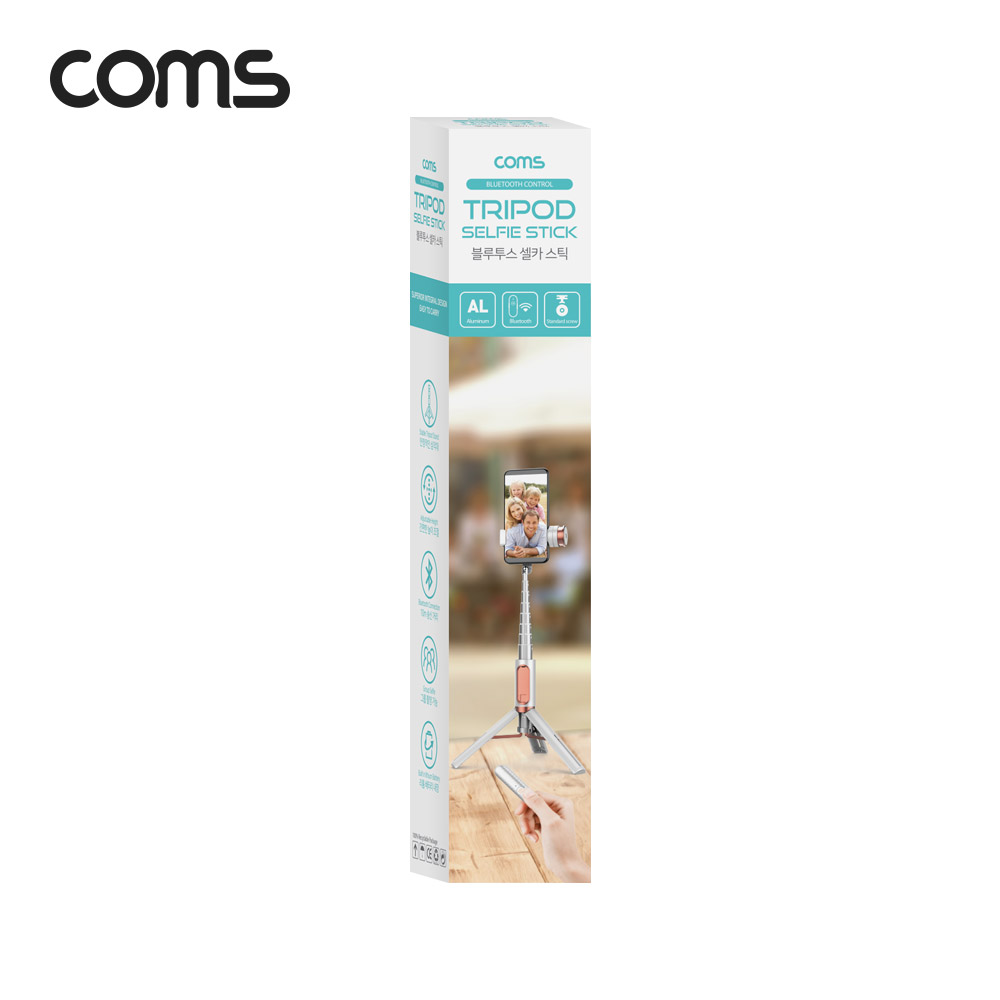 Coms 셀카봉 삼각대 블루투스 무선 리모컨 일체형 White, 액션캠/미러리스 호환 마운트 내장