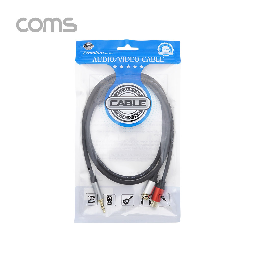 Coms 스테레오/RCA(2선) 케이블 (3.5 ST M/2RCA F), 1M