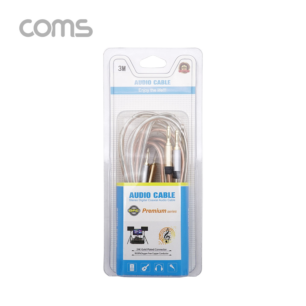 Coms 바나나 케이블(2선) 3M / 투명 구리선 / 무산소 동선(OFC)