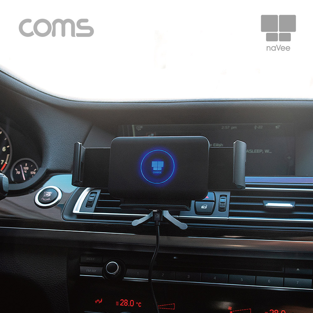 Coms 나비 와이드 차량용 고속 무선충전기 Black 거치형, 무선유도방식