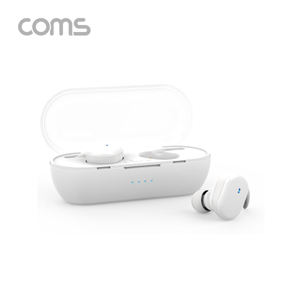 Coms 나비 블루투스 5.0, TWS 이어폰 White 충전케이스 포함