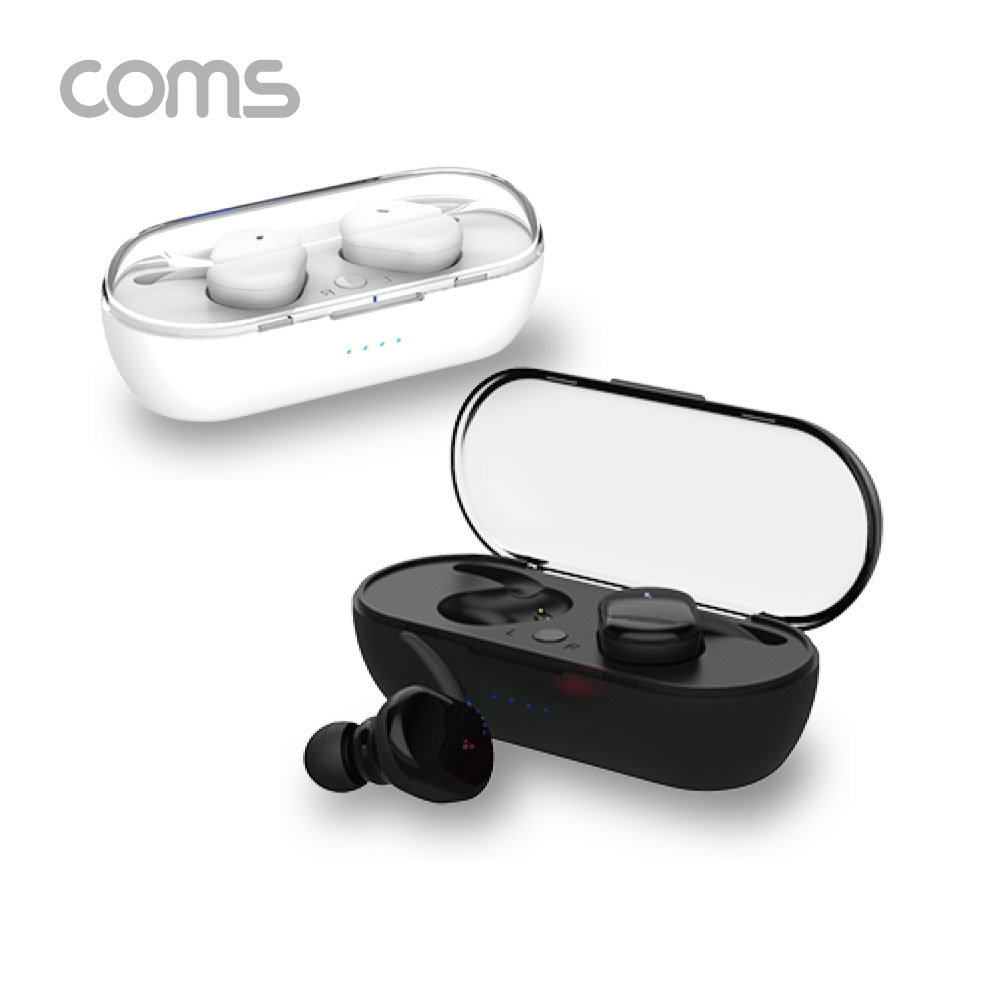 Coms 나비 블루투스 5.0, TWS 이어폰 White 충전케이스 포함