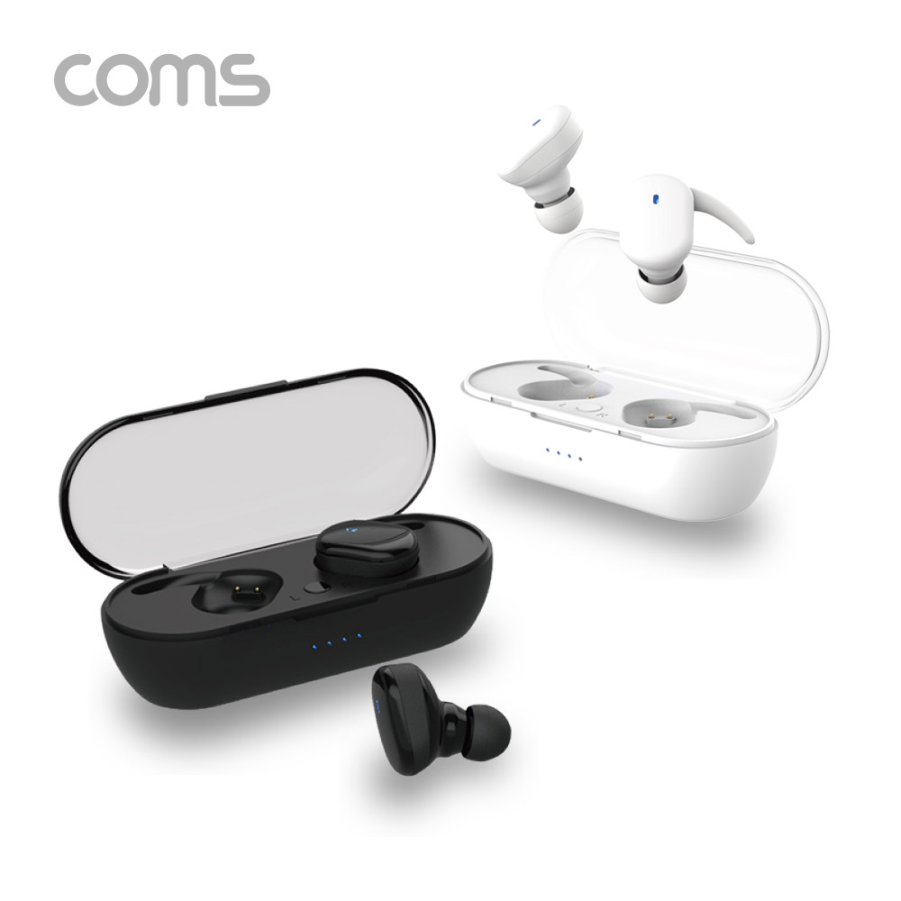 Coms 나비 블루투스 5.0, TWS 이어폰 Black 충전케이스 포함
