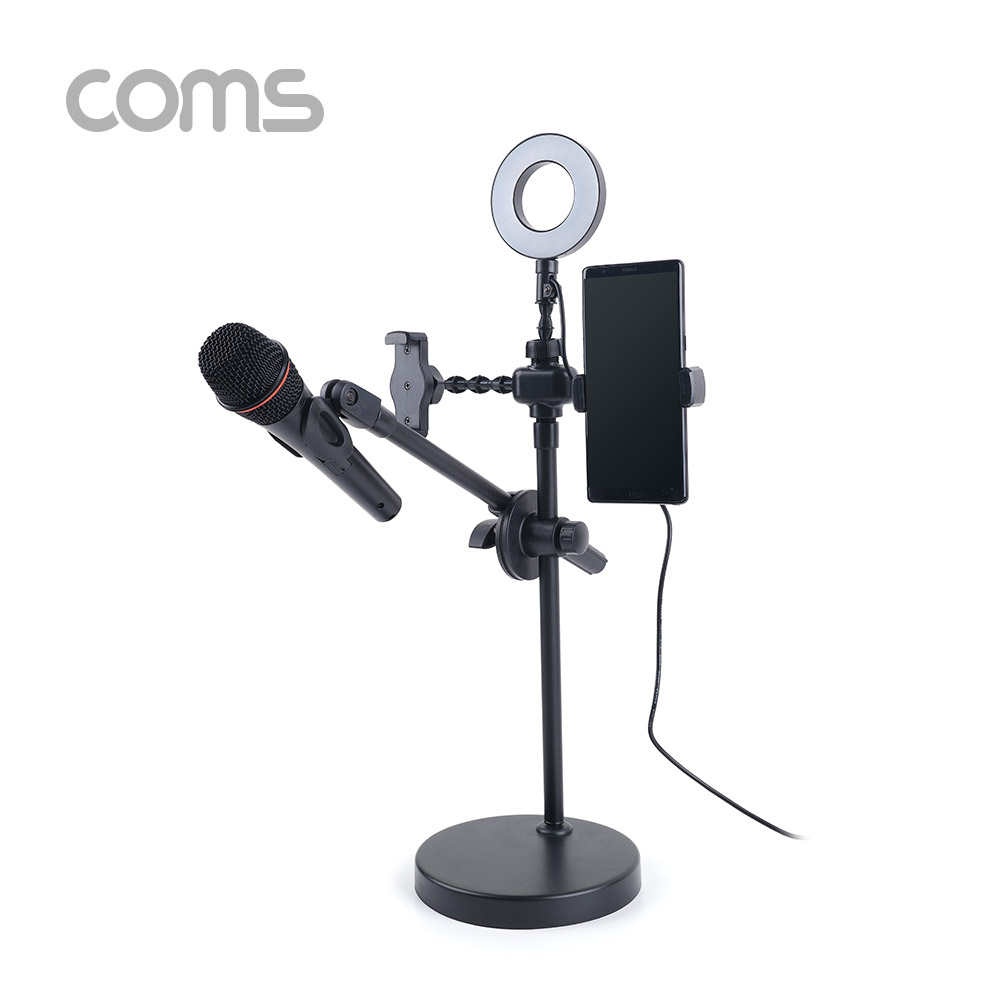 Coms LED 원형 램프 & 스마트폰, 마이크 스탠드 (4 in 1) / 링 라이트 / 탁상 거치 / USB 전원 / Ring Light