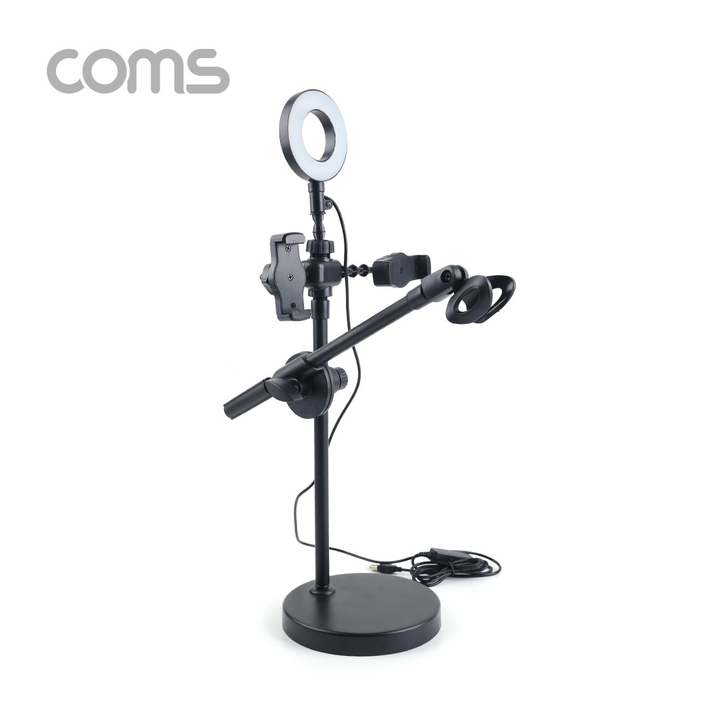 Coms LED 원형 램프 & 스마트폰, 마이크 스탠드 (4 in 1) / 링 라이트 / 탁상 거치 / USB 전원 / Ring Light