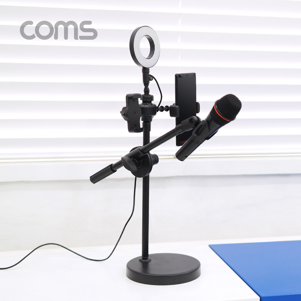 Coms LED 원형 램프 & 스마트폰, 마이크 스탠드 (4 in 1) / 링 라이트 / 탁상 거치 / USB 전원 / Ring Light