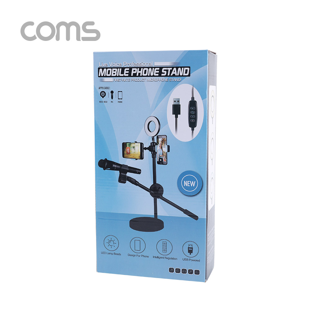 Coms LED 원형 램프 & 스마트폰, 마이크 스탠드 (4 in 1) / 링 라이트 / 탁상 거치 / USB 전원 / Ring Light