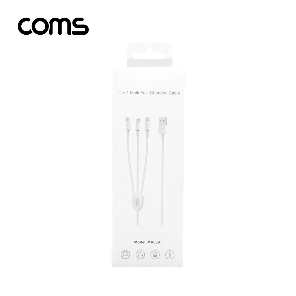 Coms 3 in 1 스마트폰 멀티 케이블 / 1.2M / 3A / USB 3.1 Type C, 8Pin, Micro 5Pin