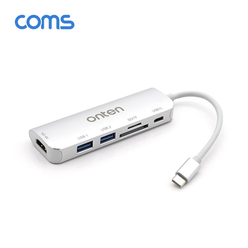 Coms USB 3.1 Type C 멀티 도킹&허브 / USB 3.0x2 + HDMI + SD/TF + Type-C(PD) 포트